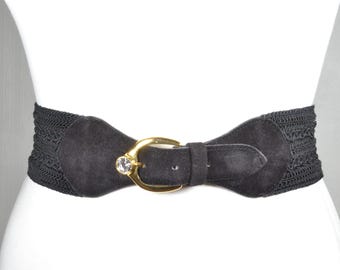 VINTAGE EXPRESS BELT // Black Suede Elastic Waist Cincher  display picture 3