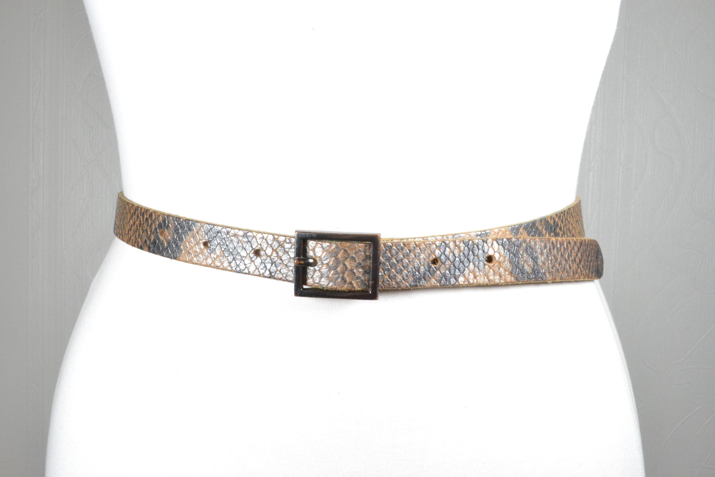 Vintage Skinny Snakeskin Brown Leather Belt, Western Boho - Etsy