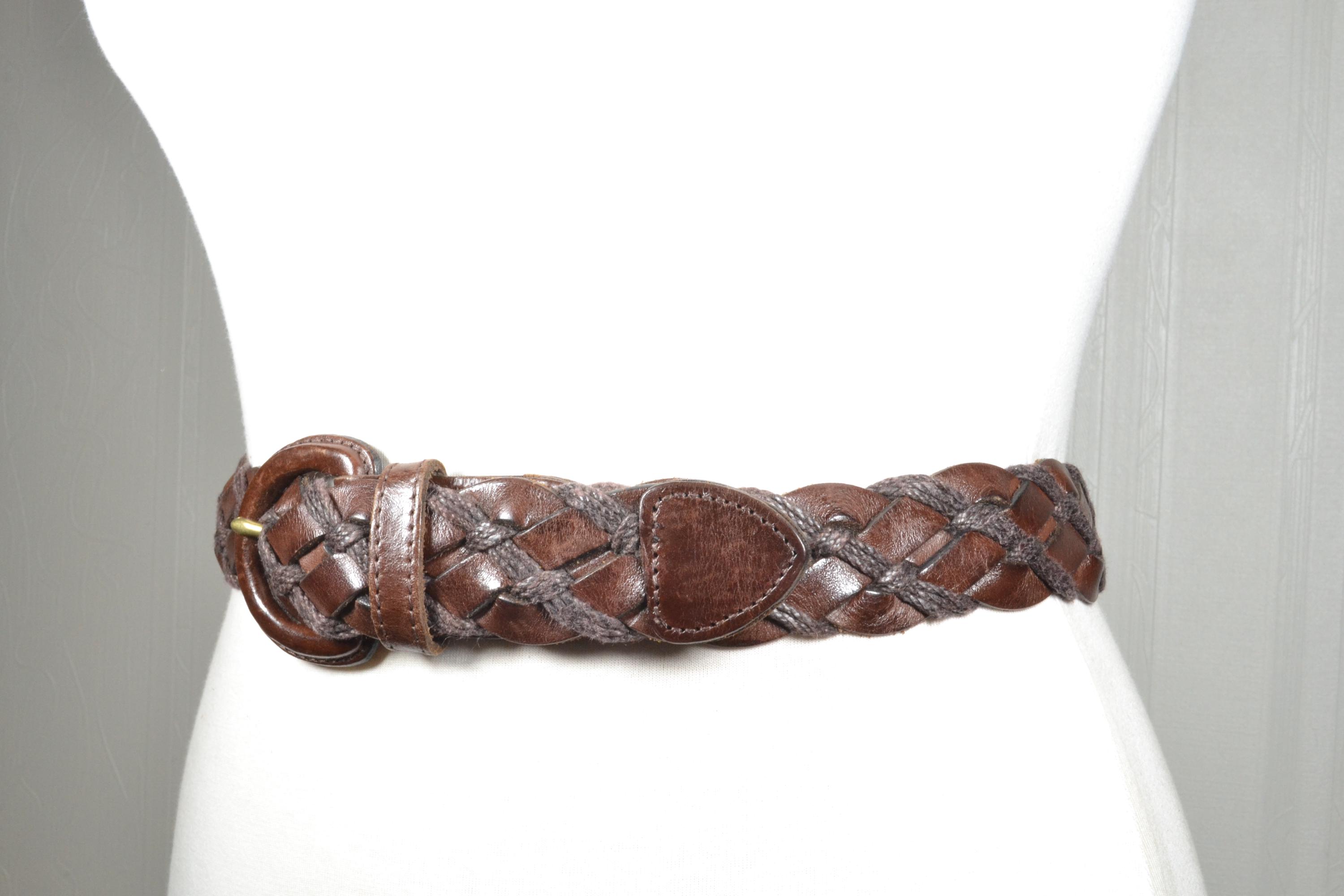 Genuine Leather Braided Belt Brown Gold Oval Buckle Boho Western M Adjustable Boho Western Brown Leather Belt With Large Brass Oval Buckle  main image 3