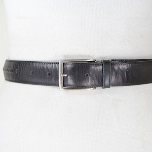 Black Leather Belt with Rectangular Steel Buckle