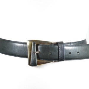 Vintage Black Leather Belt for Women with Gold-Toned Angular Buckle, Classic Elegant Belt