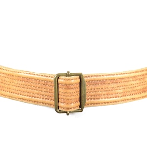 Vintage Tan Leather Waist Belt with Stitching, Wide Adjustable Belt with Brass Buckle, Boho Chic Western  Stitched Leather Belt