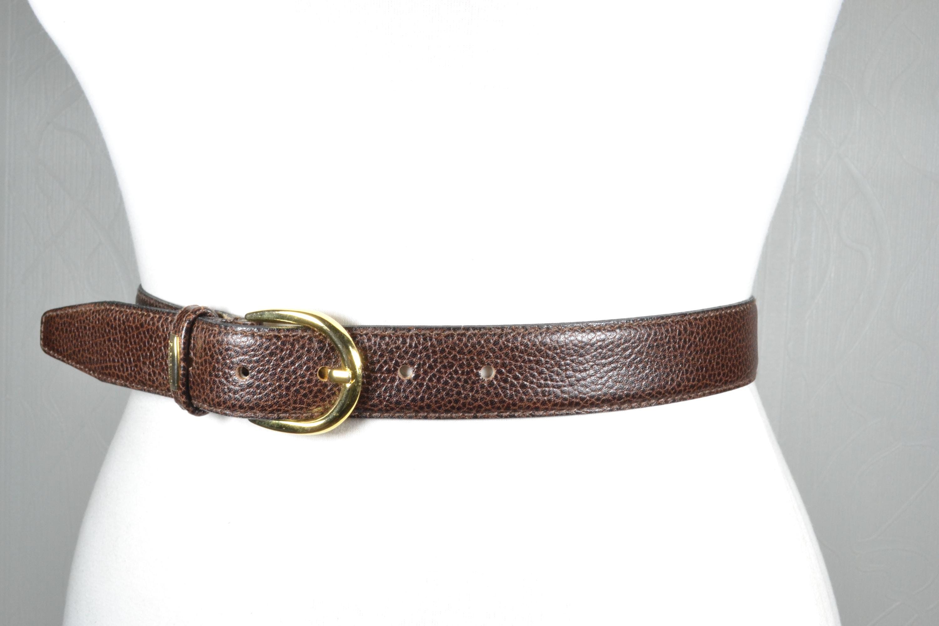 Vintage Brown Textured Leather Belt With Classic Gold-tone  display picture 1