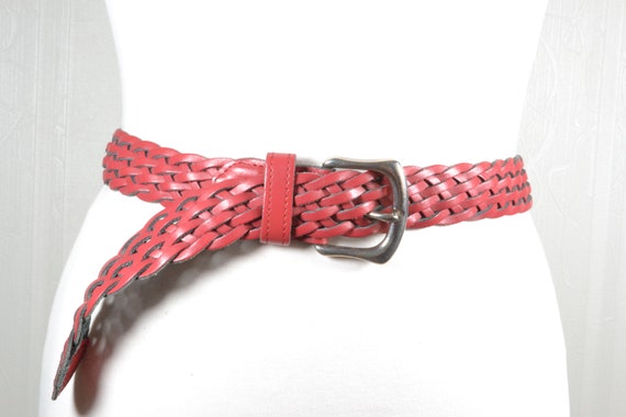 Boho Red Braided Leather Belt With Silver Buckle - Etsy display picture 1