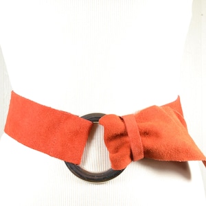 Vintage Wide Red Riveted Belt with  Silver Buckle, Red Suede Leather Belt, Bold Statement Bow-Tie Belt