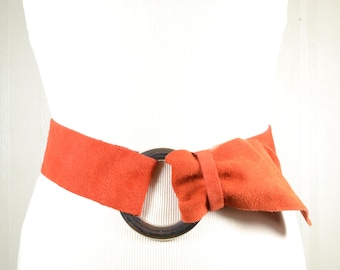 Vintage Red Suede Bow Belt with Silver Buckle