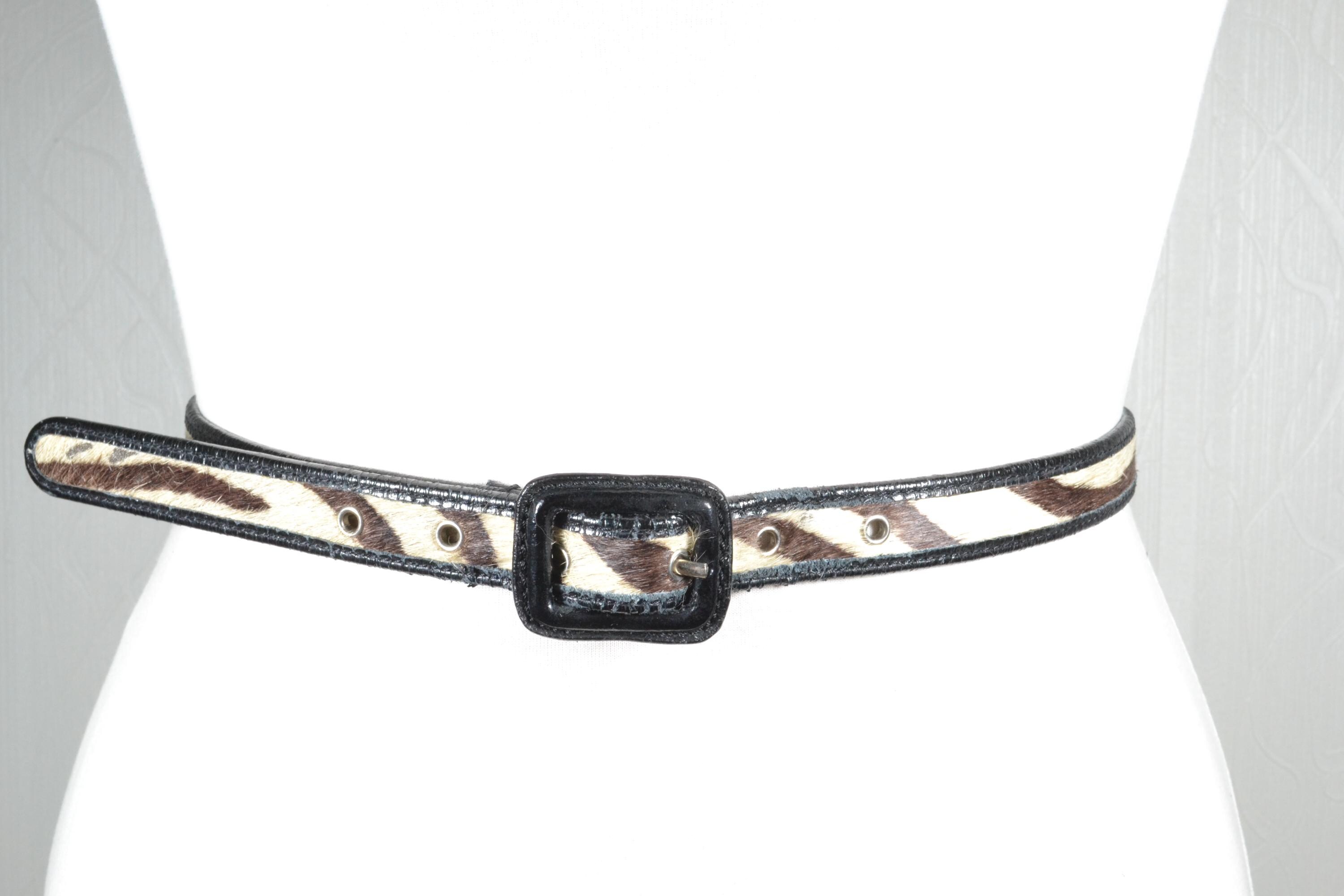 Vintage Zebra Print Fur Belt With Glossy Black Buckle - Etsy  display picture 2