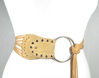 70s Suede Hippy Boho Silver Studs Fringe Belt - Etsy UK display picture 3