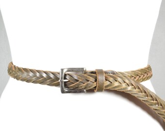 Braided Leather Belt: Brown & Green Woven Boho Style