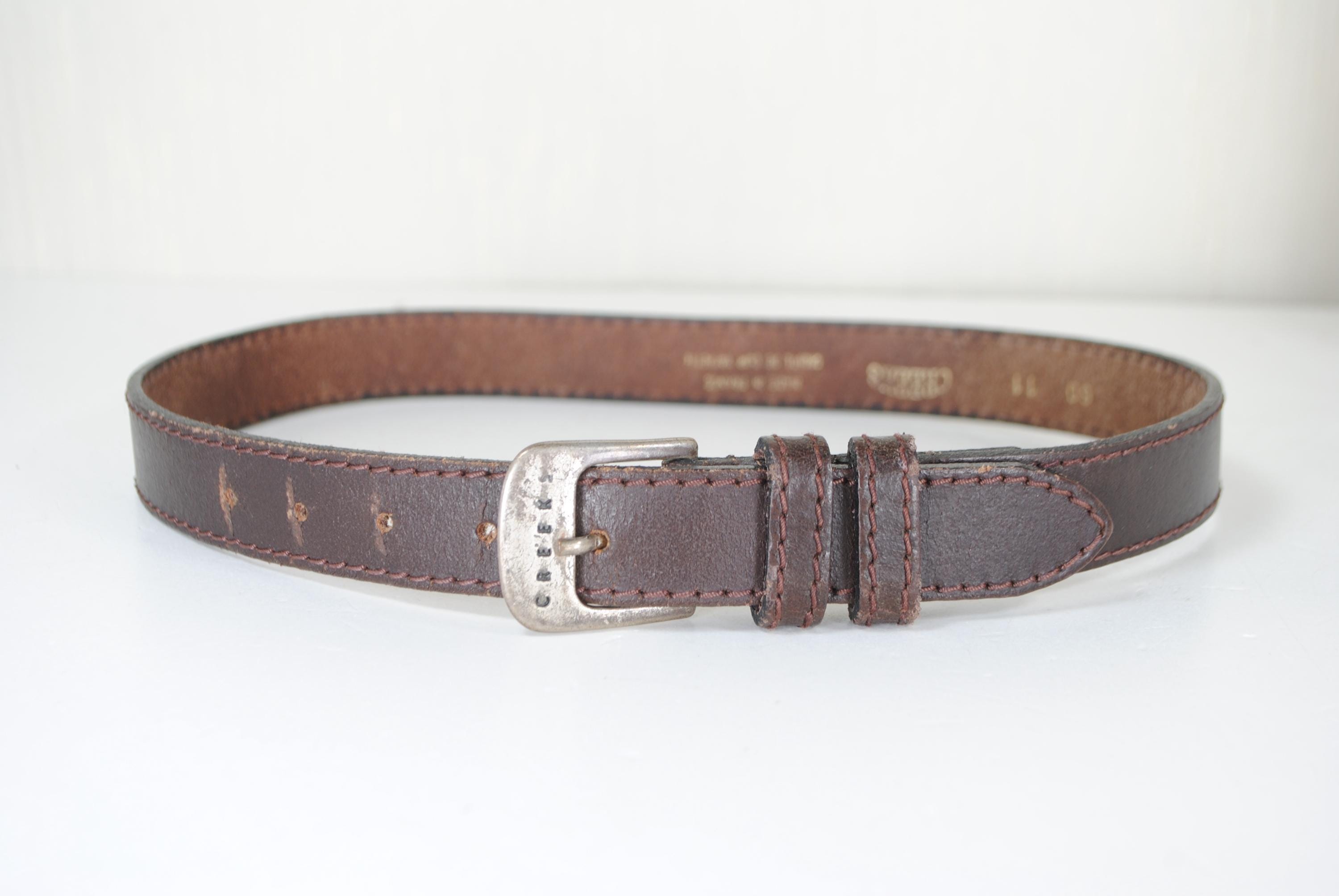 Vintage Brown Leather Belt With Distressed Silver Buckle 