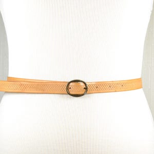 Skinny Brown Leather Belt with Brass Buckle, Thin Brown Belt, Brown Leather Belt, Tanned Leather Belt, Brown Bronze Belt