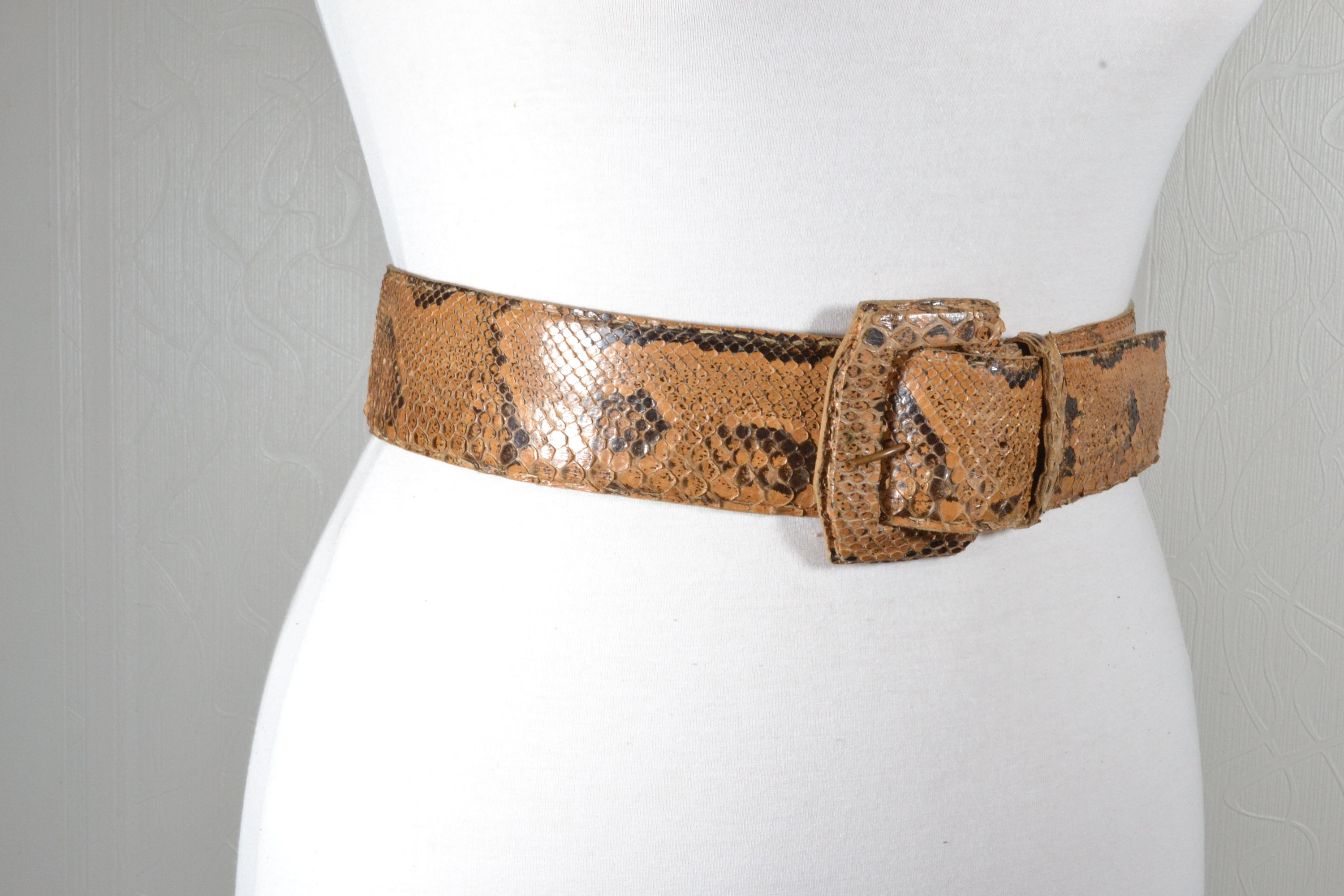 Vintage Brown Python Skin Belt: Wide Rectangular Buckle - Etsy
