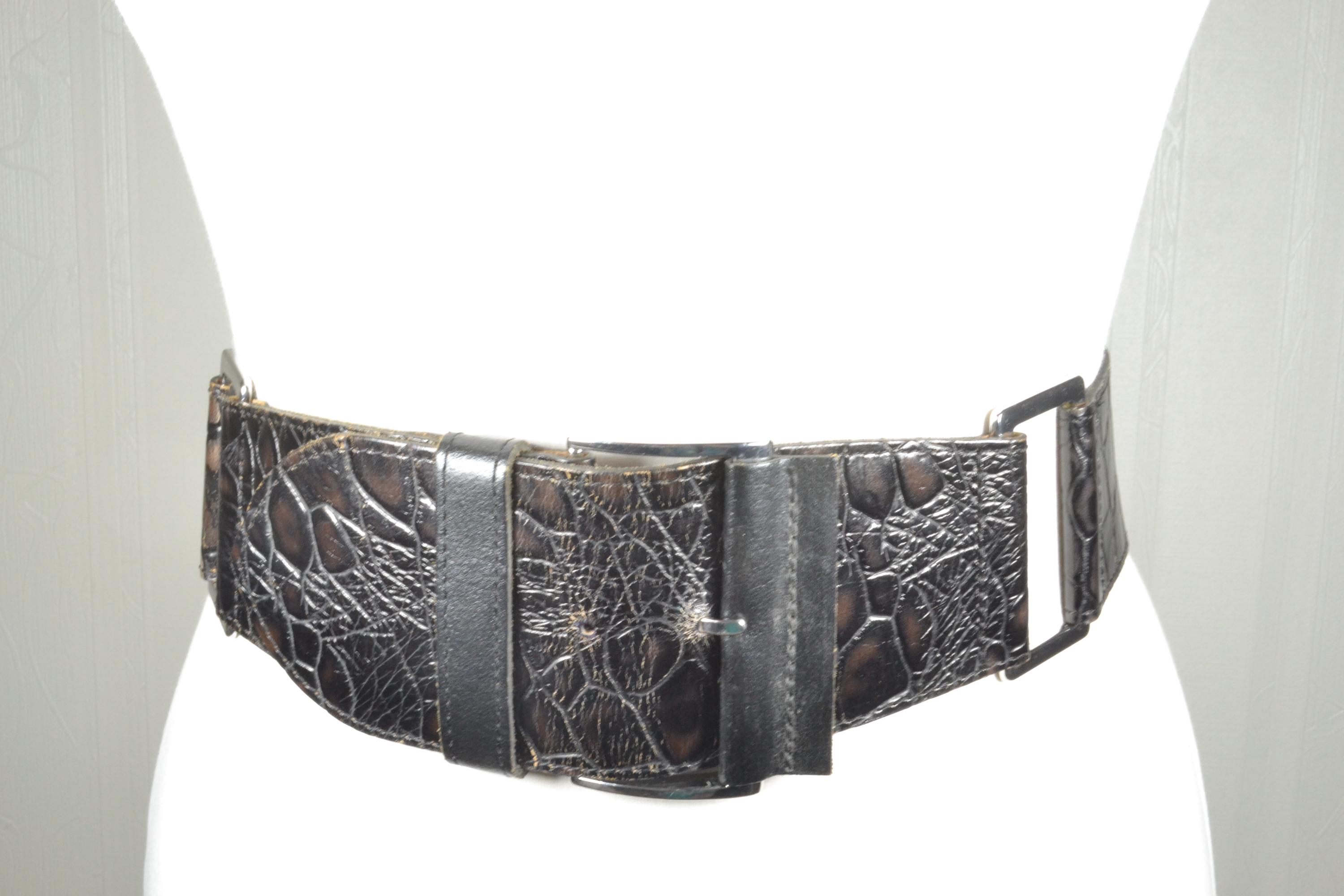 Wide Leather Belt for Women Synthetic Crocodile-Embossed Thick Black Fashion Exquisite Handcrafted Luxury Crocodile Leather Belts – w  main image 3