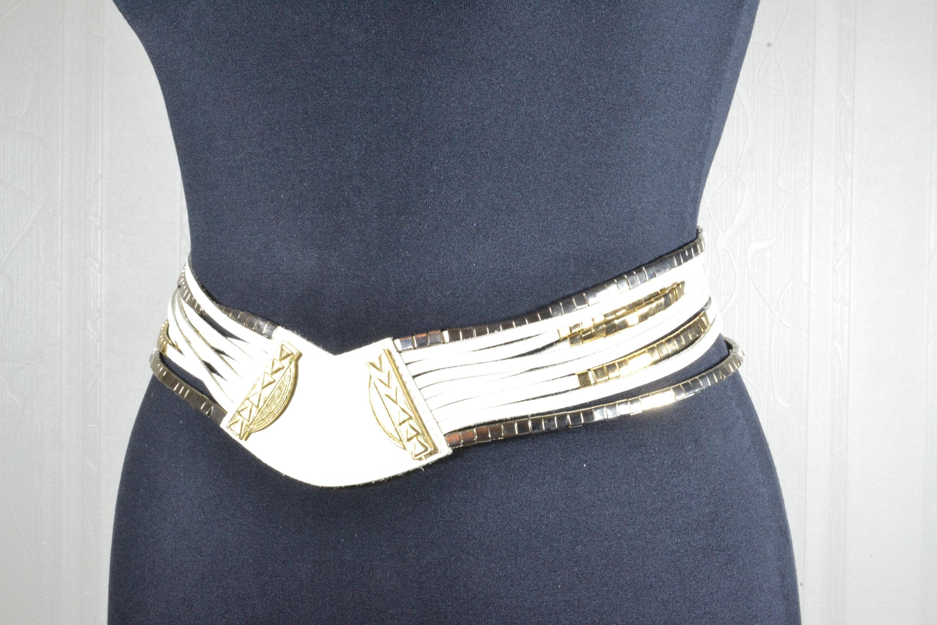 White and Gold Statement Belt Buy Womens White Belt With Gold Buckle | LeatherBeltsOnline.com main image 3