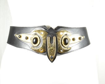 Vintage Black & Gold V-shaped Belt, Wide Dirndl Corset (90cm) - Etsy