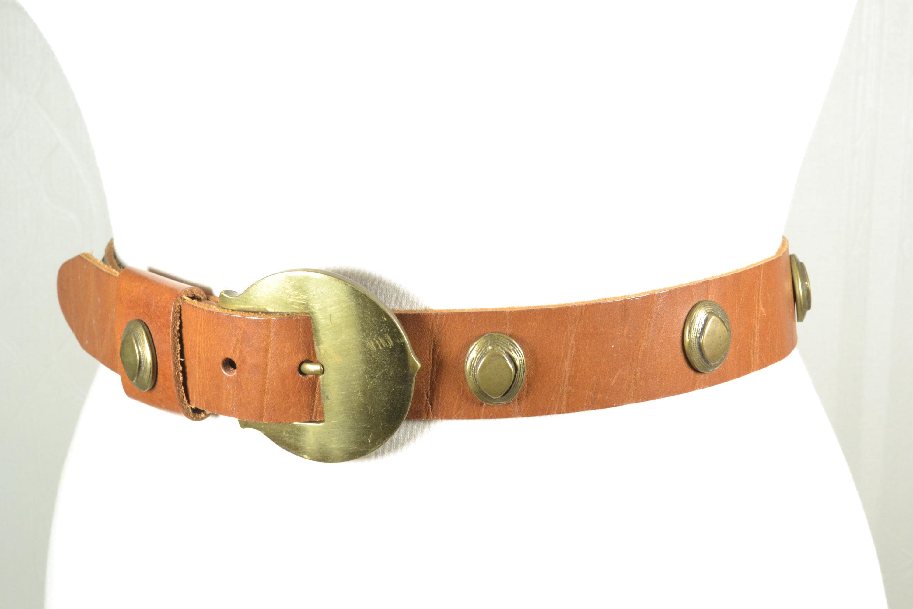 Brown Boho Western Statement Belt with Brass Medallions Brown Medallion Belt – Farm Girls Fancy Frills main image 3