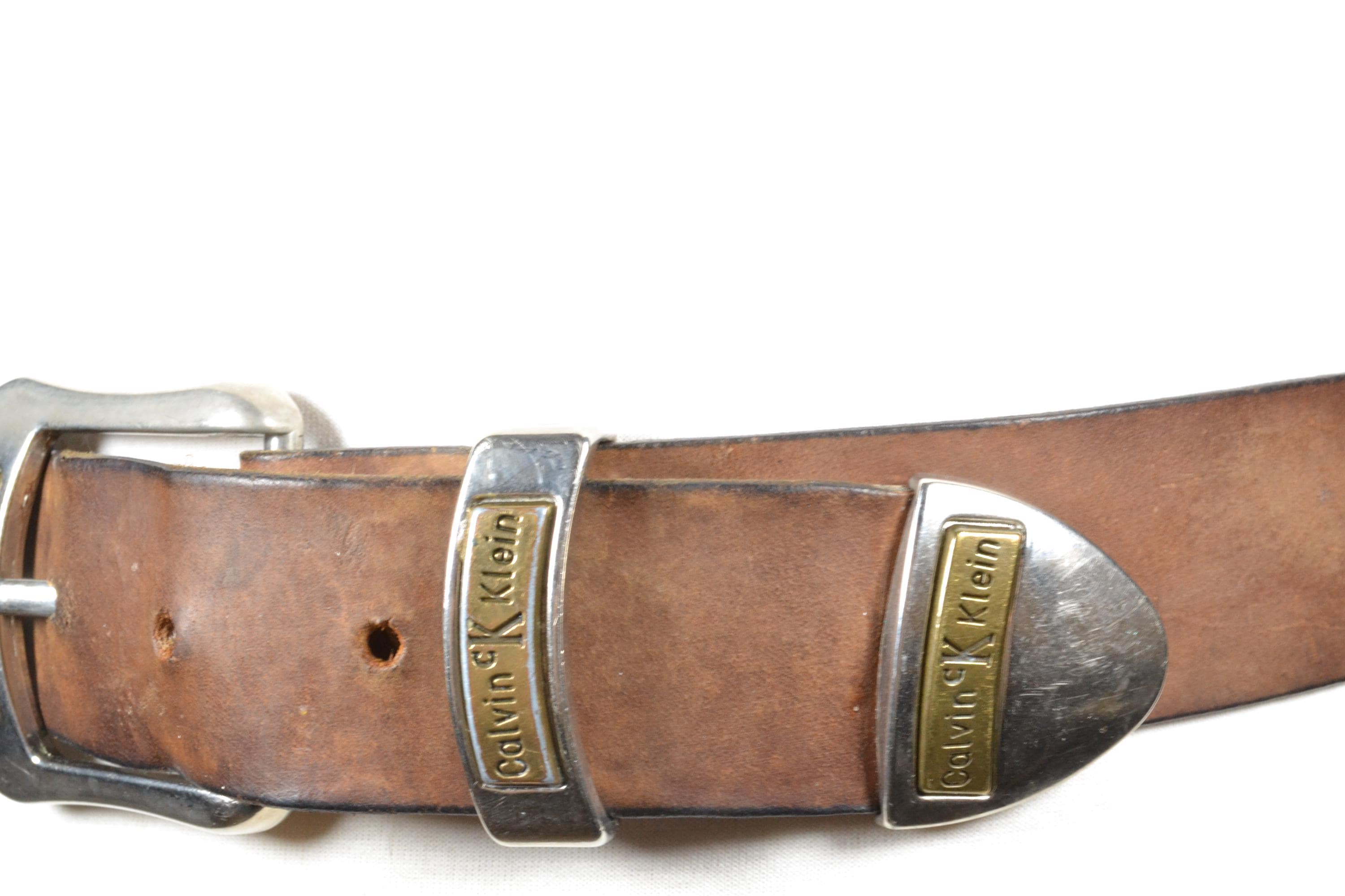 Vintage Calvin Klein Brown Leather Belt With Signature Metal  display picture 1