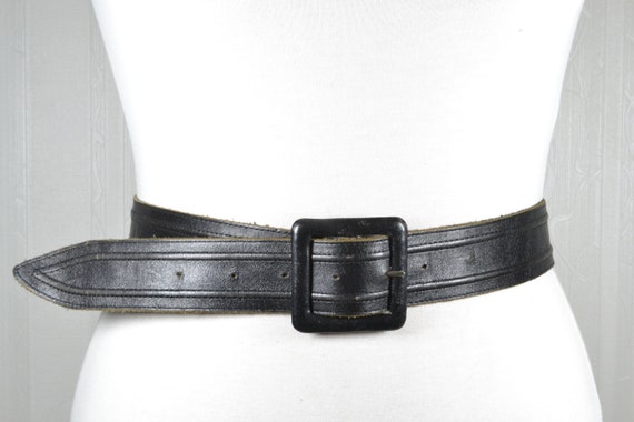 Wide Black Leather Belt, Square Buckle Belt - Etsy display picture 1