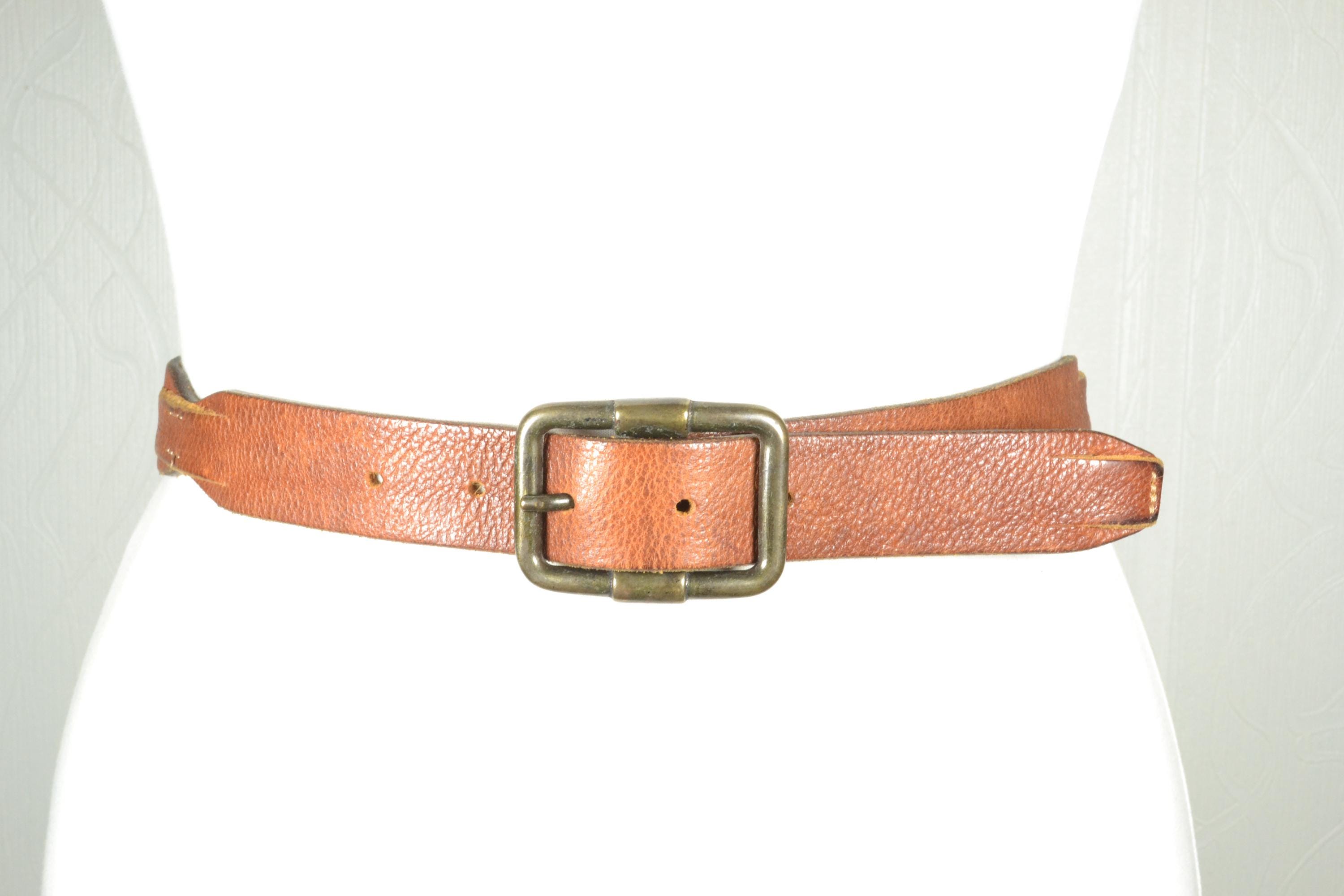 Papa & K Vtg Brown Leather Studded Belt Antique Brass Ornate Buckle Western Boho Vintage Brown Leather Belt With Brass Buckle and Beaded  main image 4