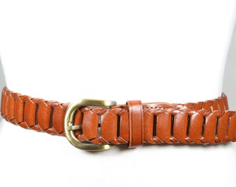VINTAGE 90s Talbots Brown Woven Braided Leather Academia  display picture 2