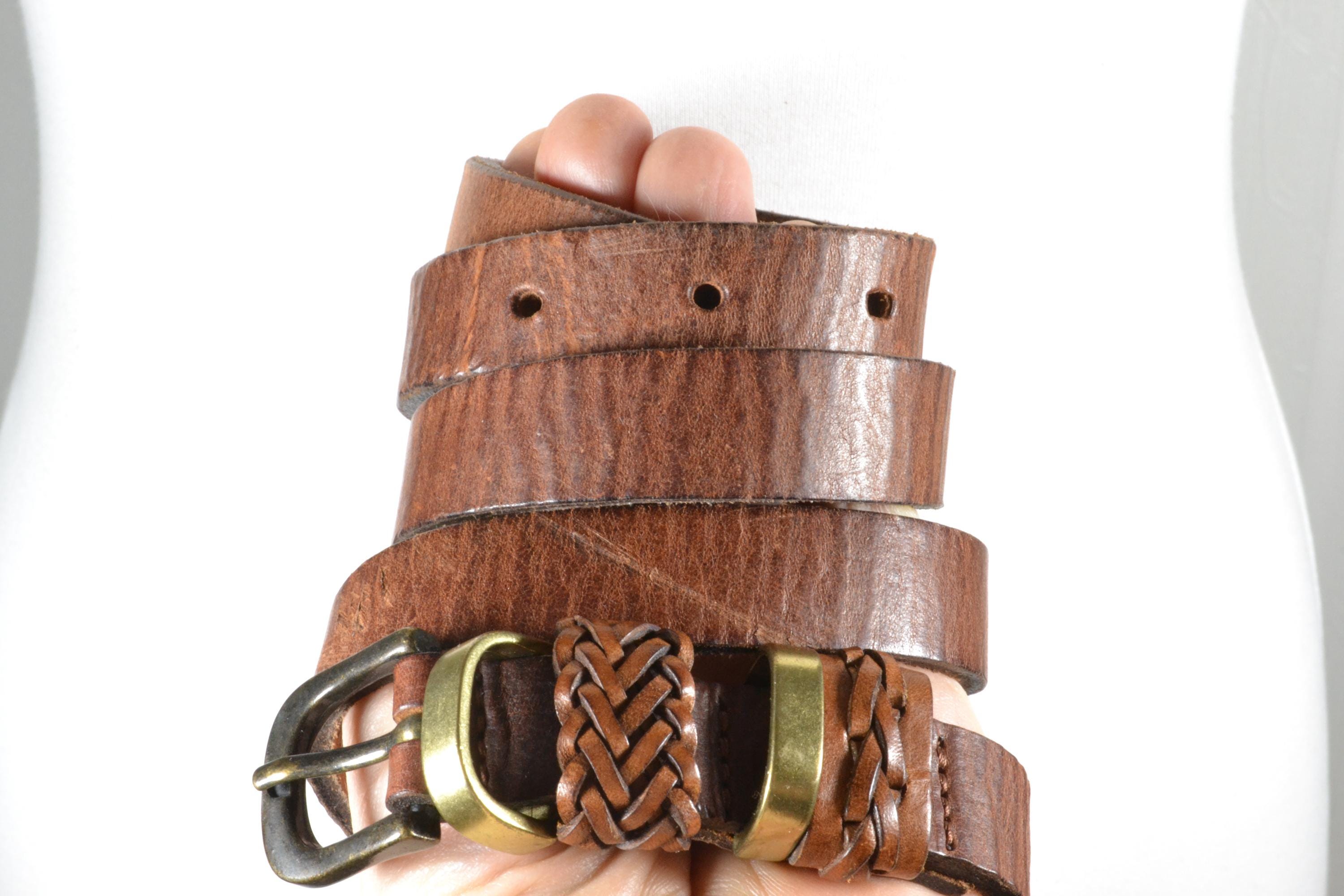 Skinny Boho Brown Leather Belt: Vintage Tanned Leather - Etsy display picture 3