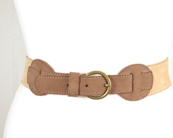 Vintage Two-Tone Tan and Mocha Boho Artisan Suede Corset Belt