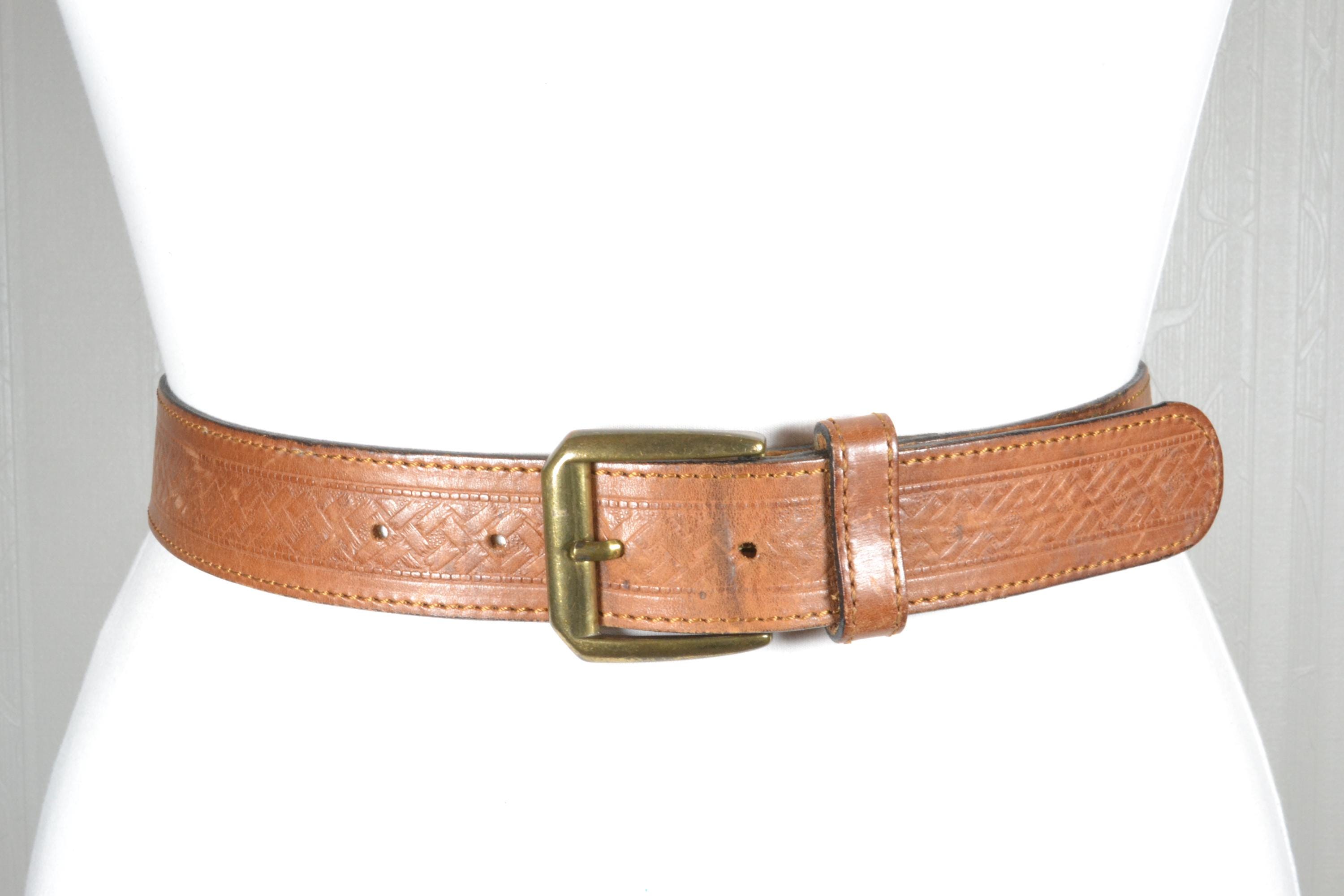Vintage Tooled Leather Belt for Women, Brown Western Belt  display picture 2
