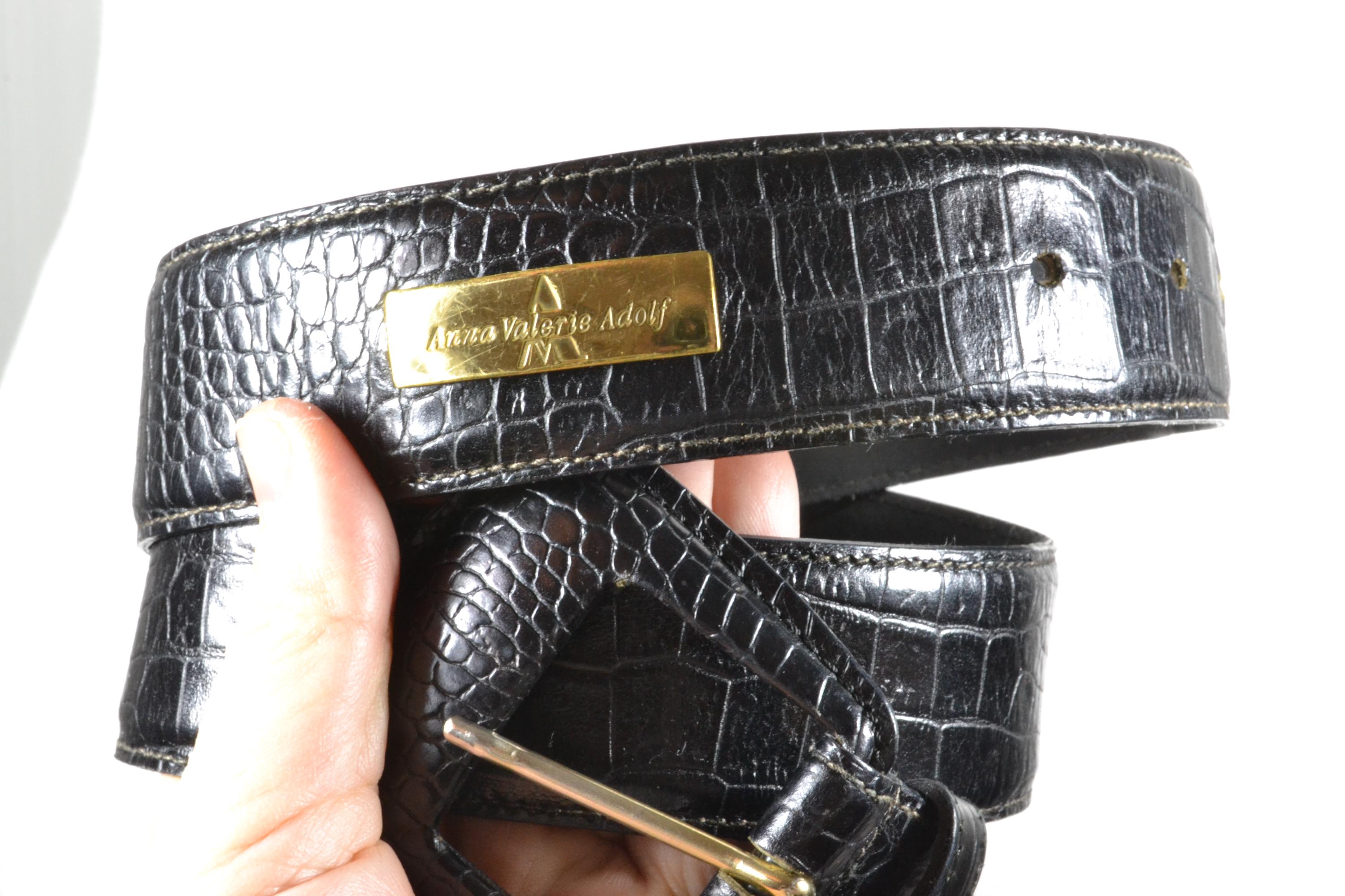 Anna Valerie Adolf Black Croc Embossed Leather Belt for 