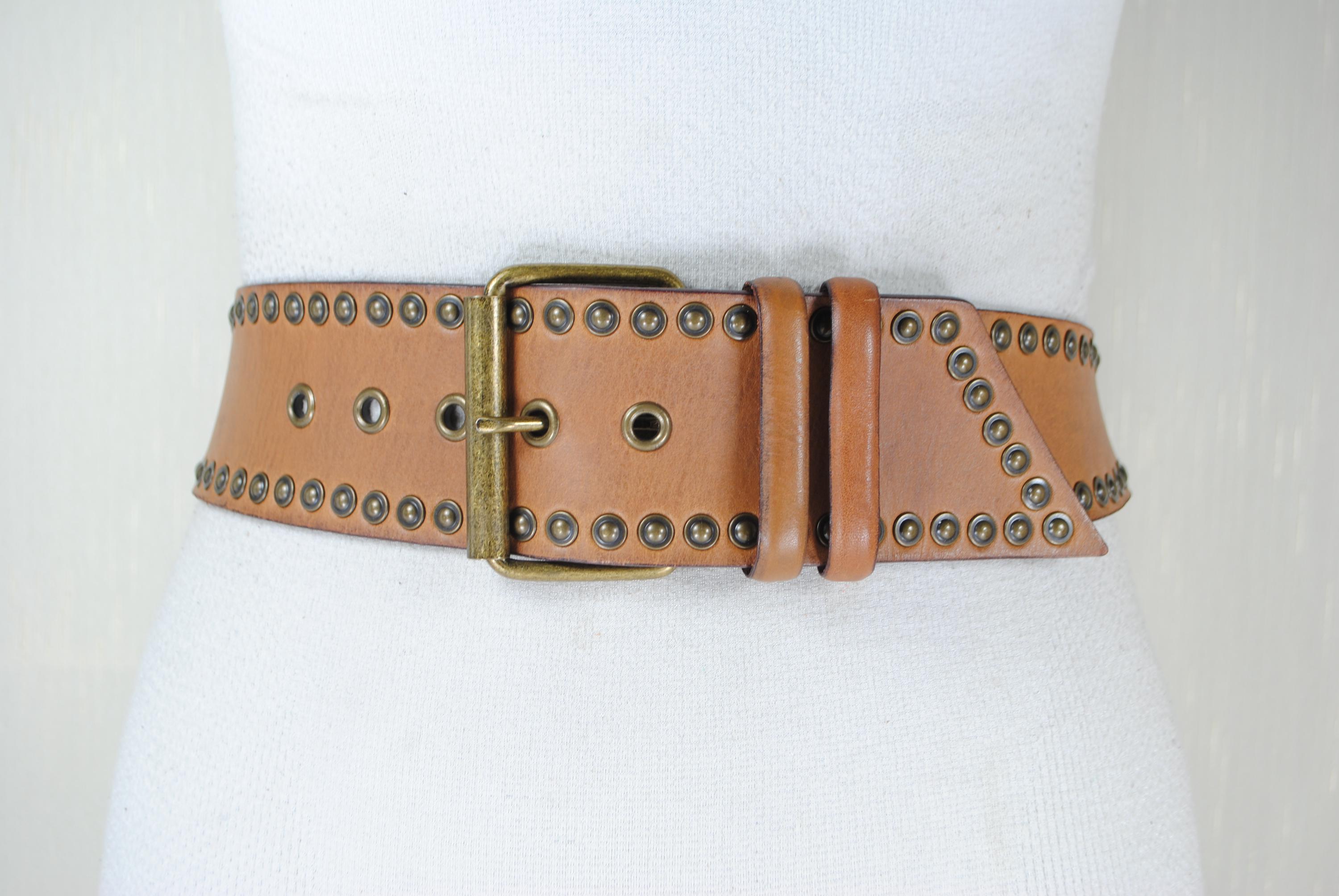 Brown Leather Belt with Brass Buckle Large NWOT Brown Vegetable Tanned Belt w/ Brass Buckle – Werther  main image 3