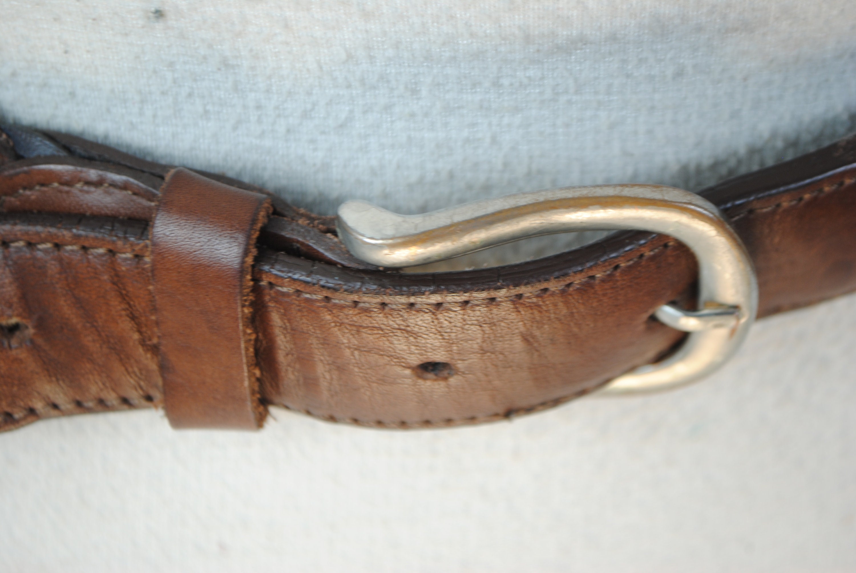 Vintage Braided Brown Leather Belt Engraved Silver Round Buckle Boho Western 42\