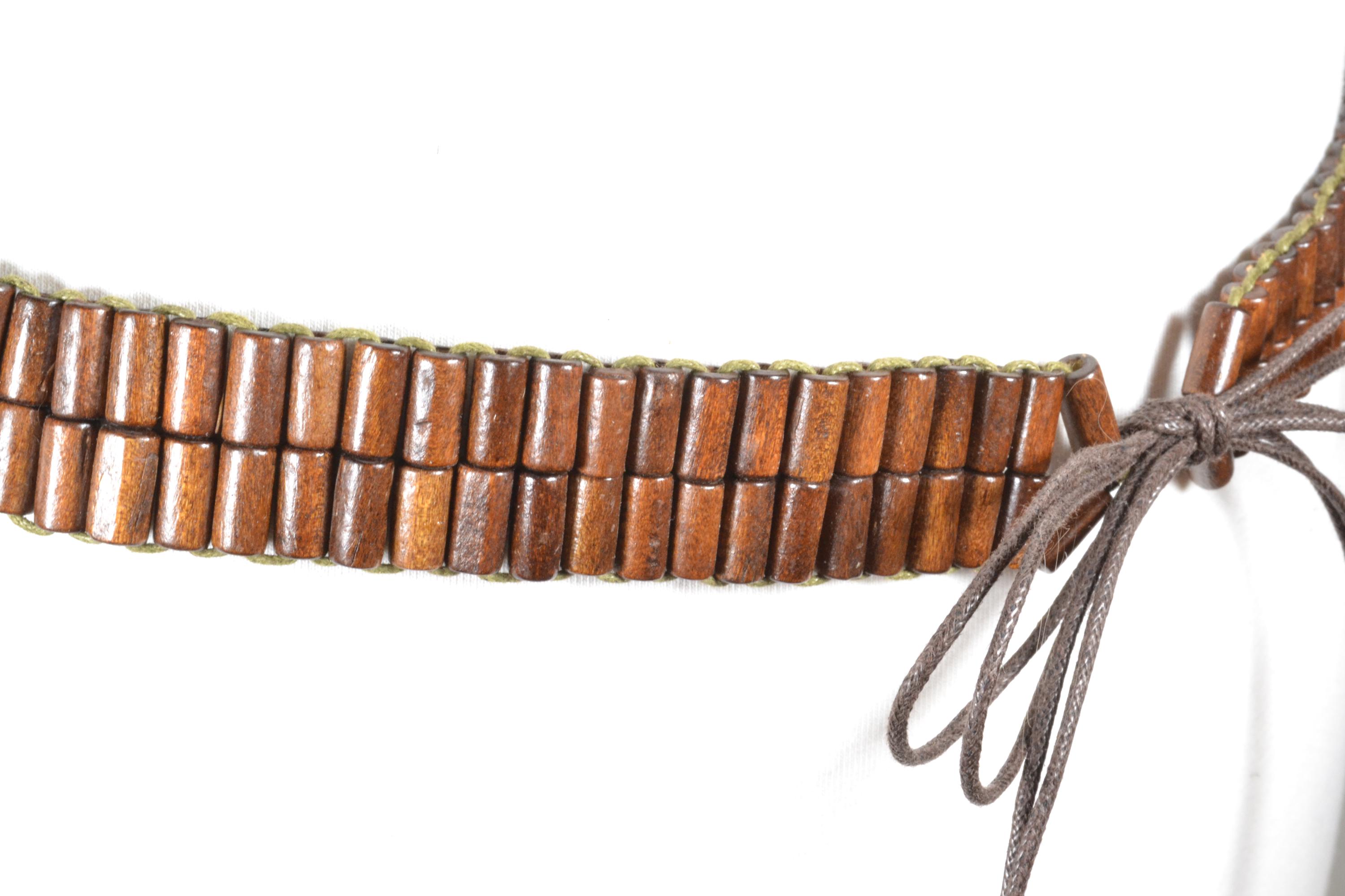 Vintage Brown Wooden Beaded Belt: Handmade Boho Tie Waist 