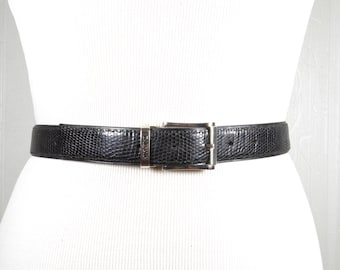 Black BALMAIN Lizard Leather Belt for Women with Rectangular Steel Buckle, Elegant  Pattern Waist Belt