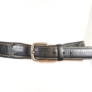 Vintage Western Black Leather Belt: Rectangular Buckle, 39&quot;