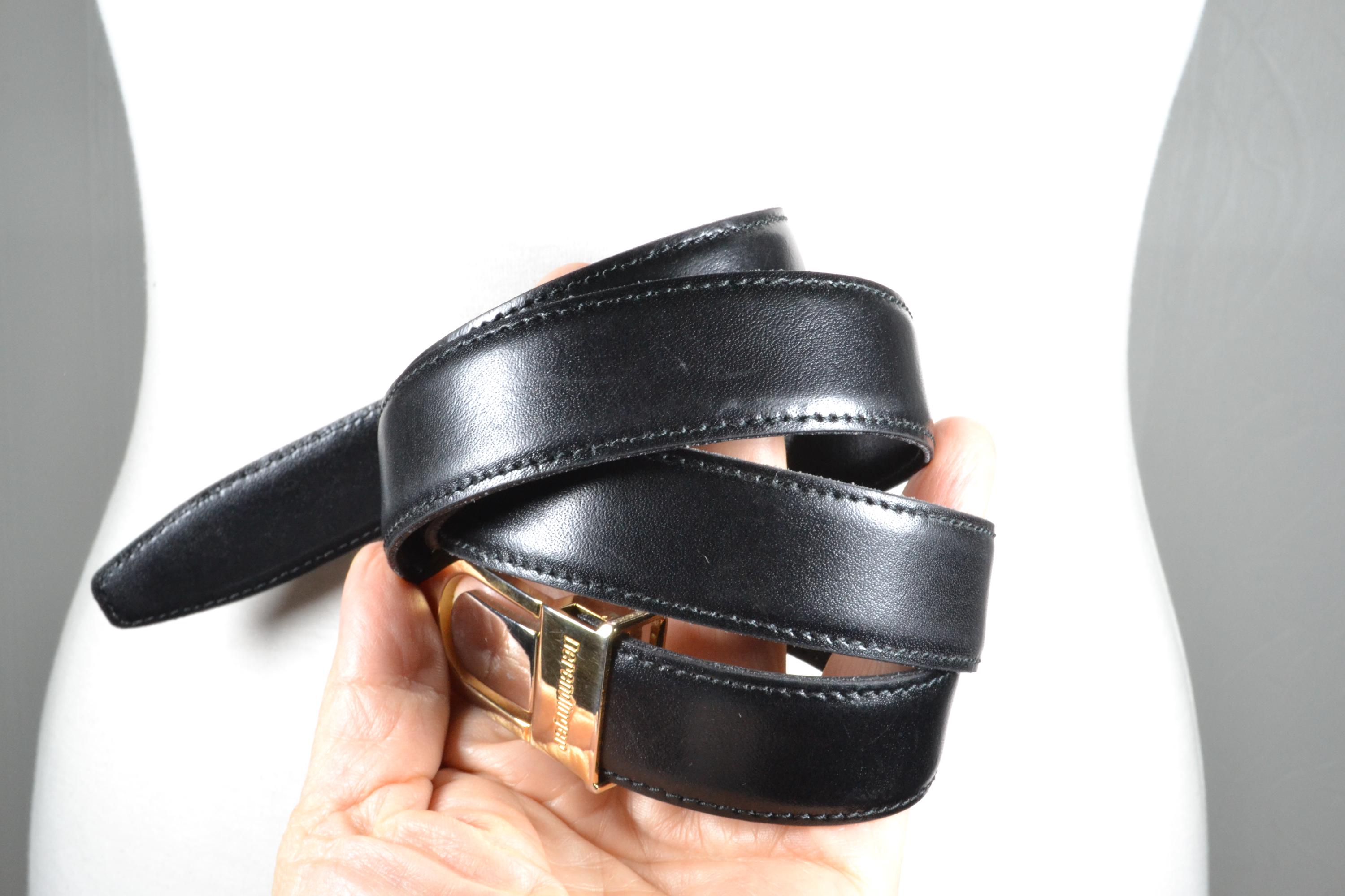 Elegant Vintage Black Belt with Gold/Silver Buckle YVES SAINT LAURENT Vintage YSL Logo Buckle Black Patent  main image 2