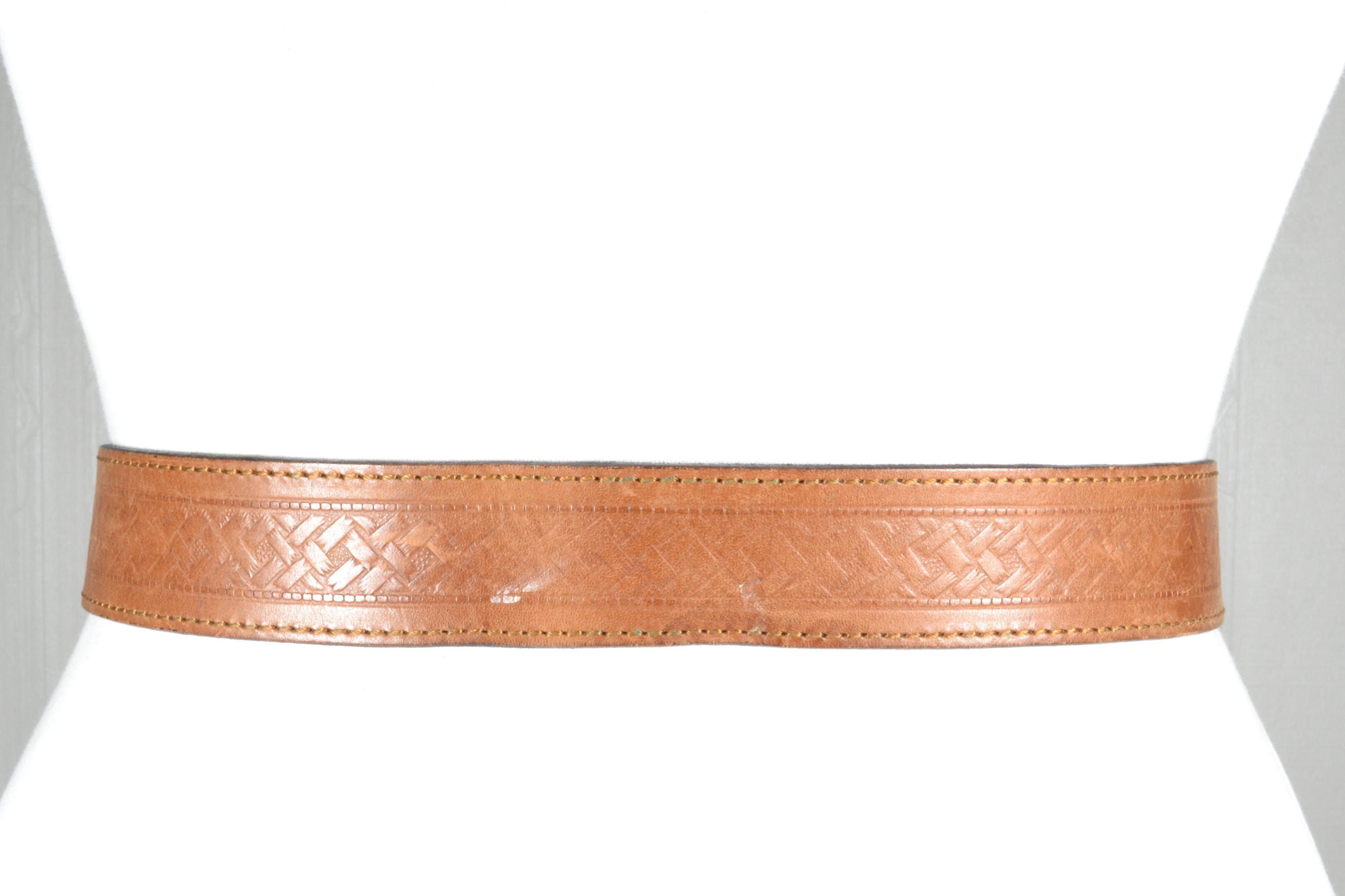 Vintage Tooled Leather Belt for Women, Brown Western Belt 