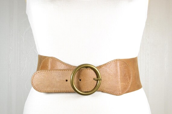 Vintage Brown Leather Corset Belt With Round Brass Buckle - Etsy