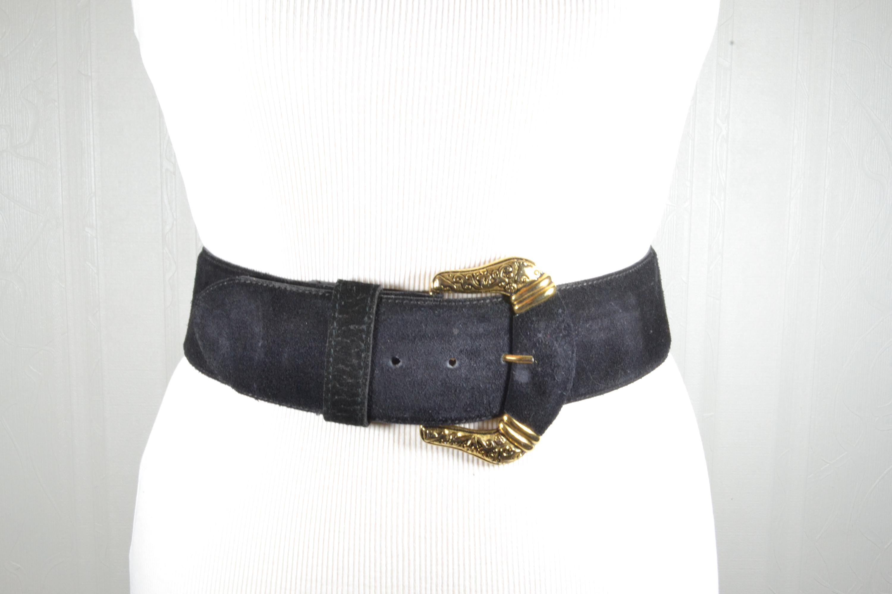 Vintage Wide Black Suede Belt Gold Buckle, Art Deco Style - Etsy