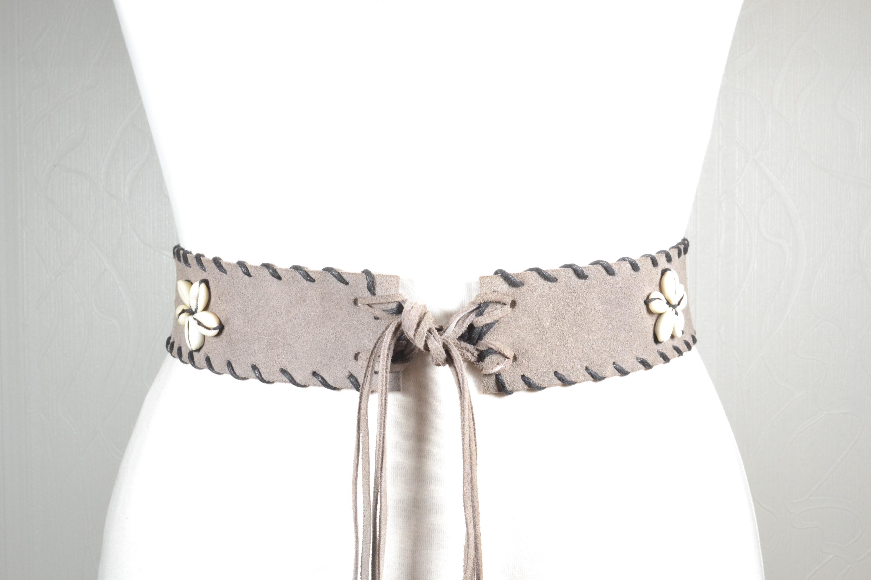 Gray Suede Belt, Gray Beaded Tie Belt, Handmade Tribal Tie  display picture 2