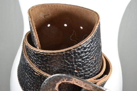 Vintage Handmade Black Leather Celestial Moon Nude Lady Studded Wide Waist Belt Wide Black Textured Leather Belt With Moon Face Buckle  main image 4