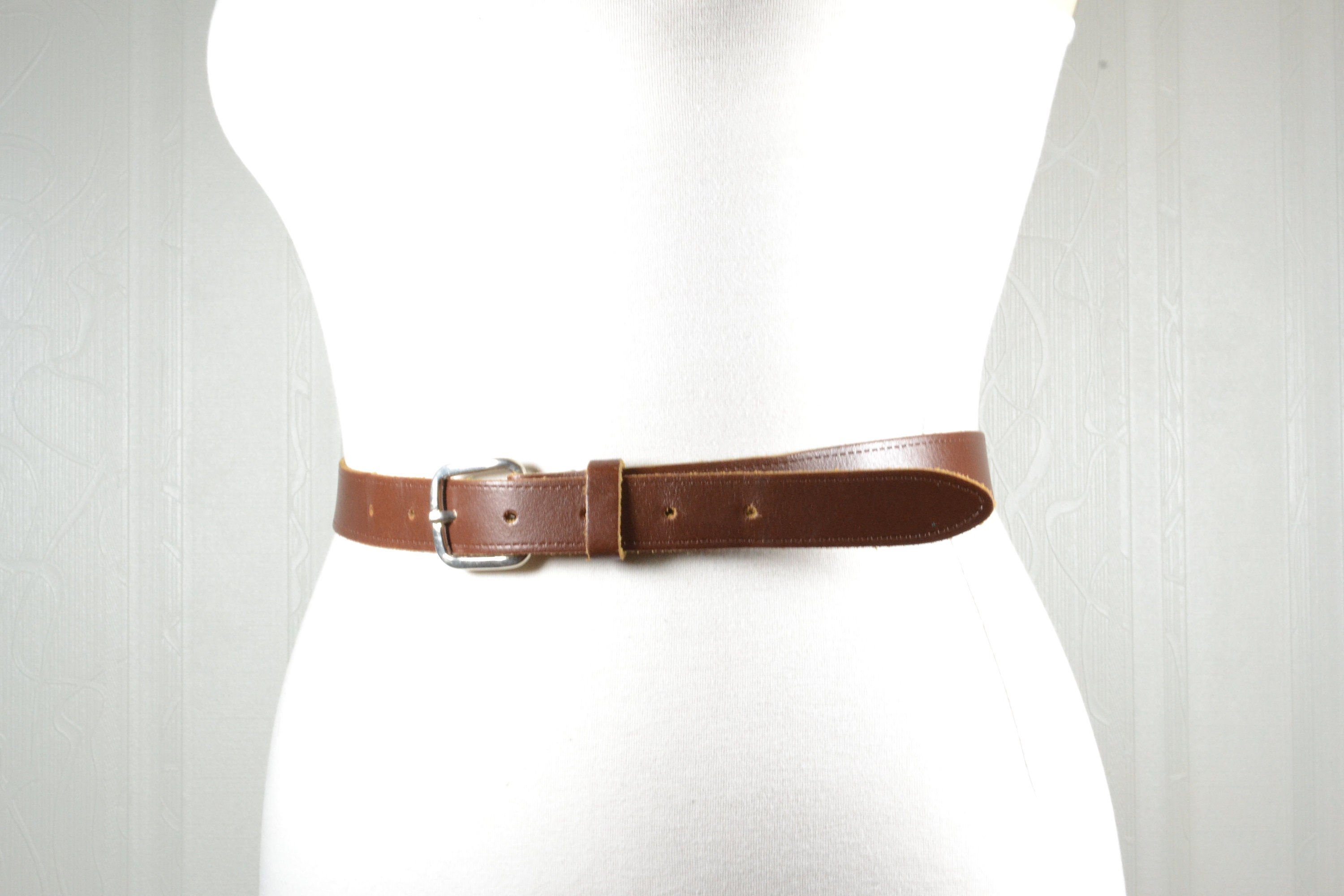 Skinny Brown Leather Belt, Thin Brown Belt, Brown Leather
