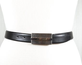 Vintage Linea Pelle Classic Black Leather Belt with Unique Rectangular Buckle Vintage Linea Pelle Classic Black Leather Belt With Unique  main image 3