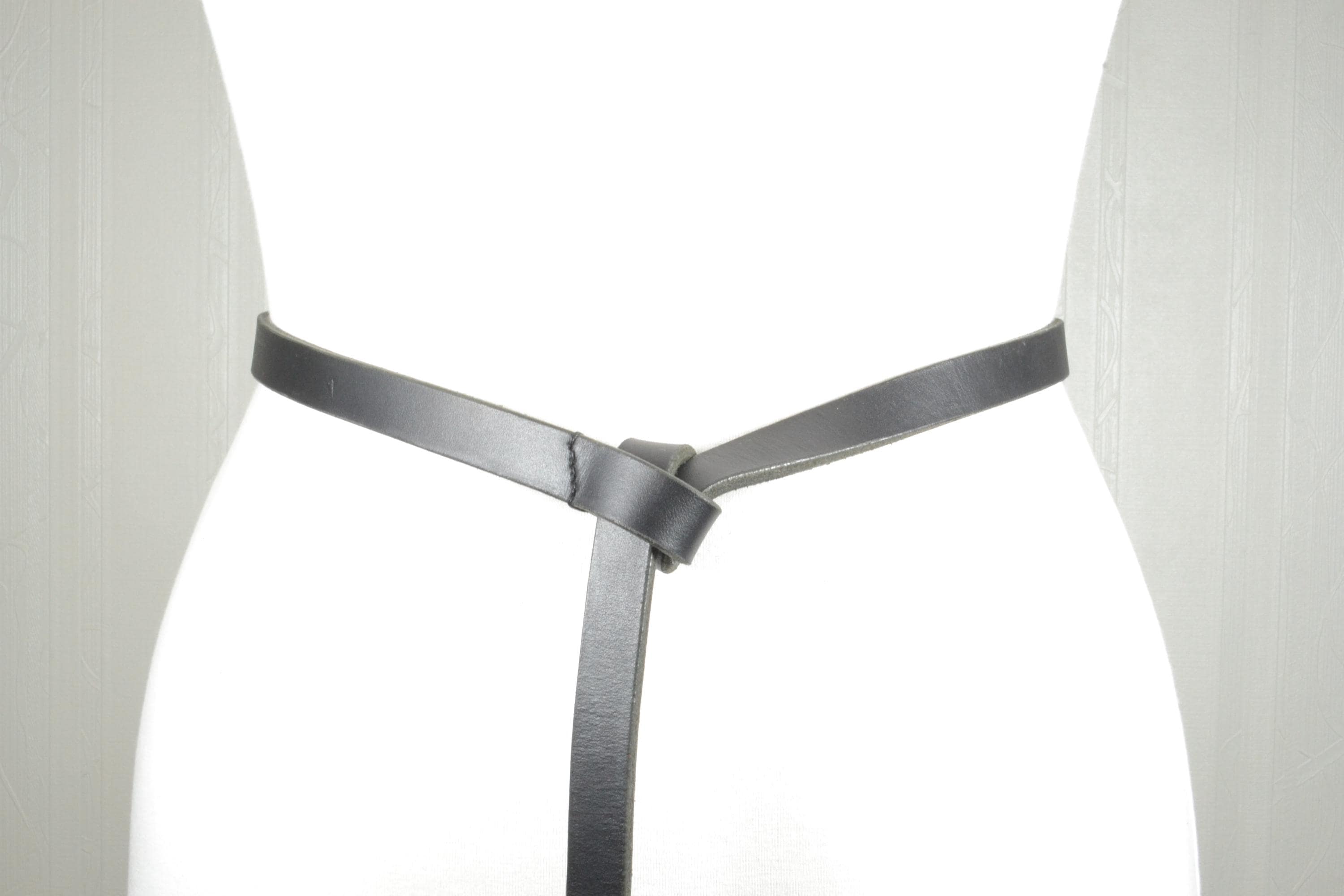 Minimalist Black Leather Tie Belt, Adjustable Knot Wrap Belt 