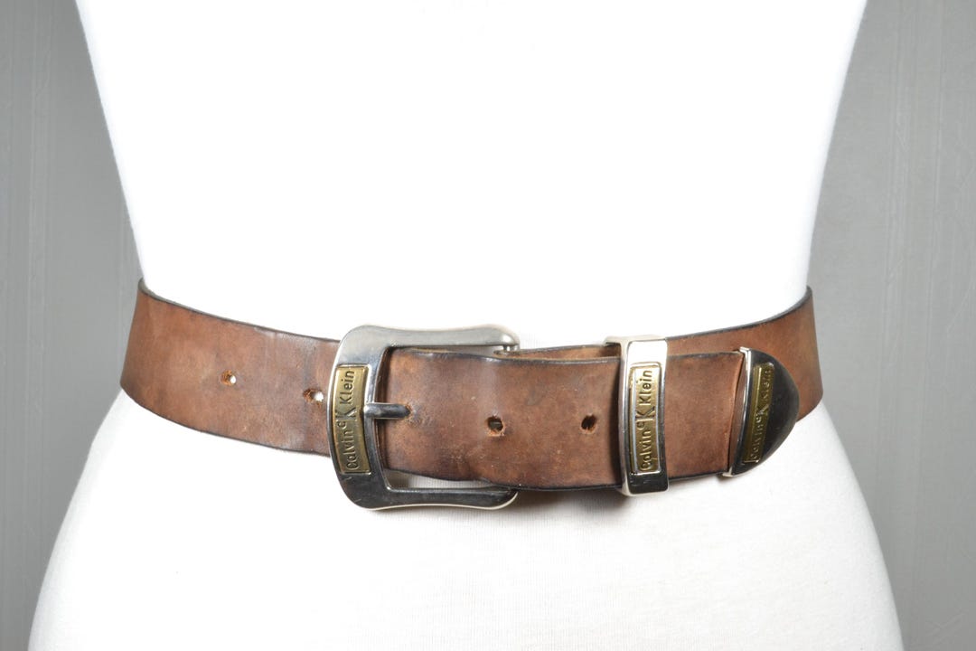 Vintage Calvin Klein Wide White Leather Belt M/L 37.5\