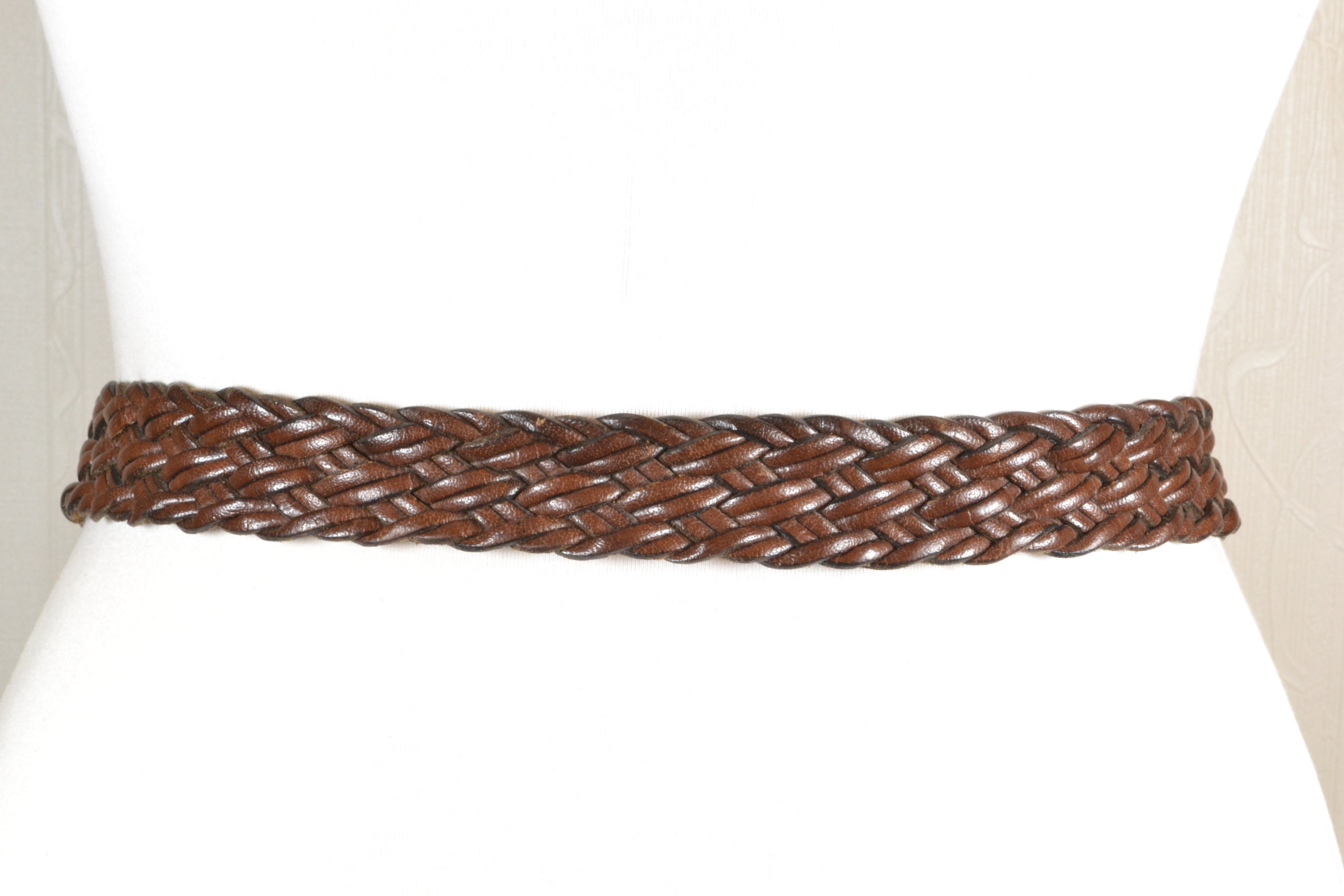 Vintage, BoHo hand braided leather wrap belt 90s Braided Black Leather Belt: Boho Woven Trouser Belt  main image 4