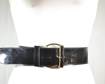 Black Croc Patent Leather Corset Belt, Wide Wrap Belt - Etsy display picture 1