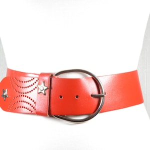 Wide Red Leather Belt