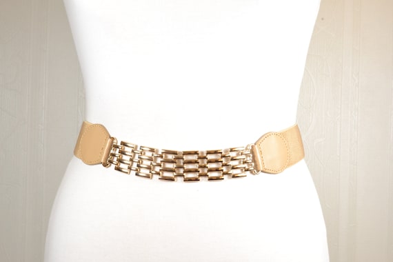 Vintage stretch belt with large gold chain link buckle 70 main image 2