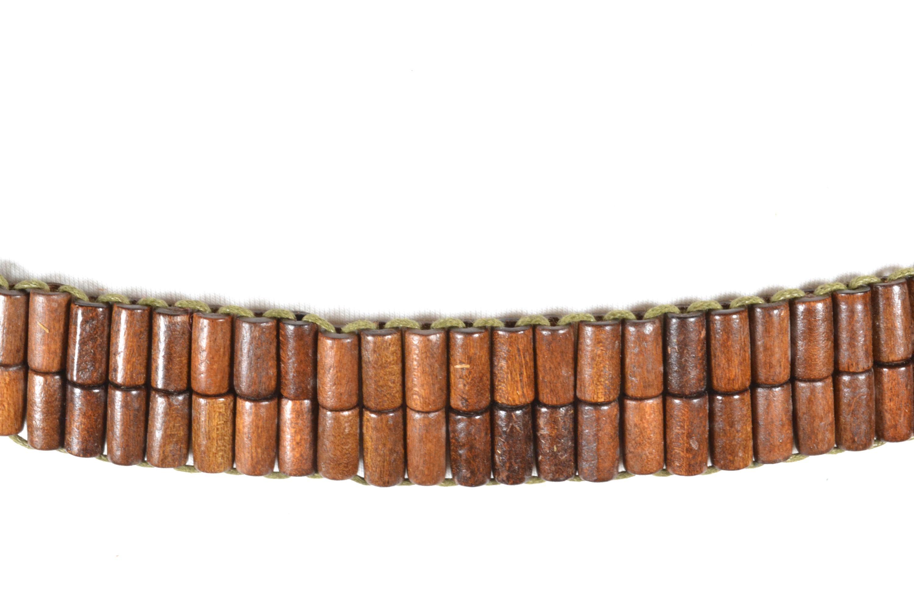 Vintage Handcrafted Wooden Beaded Waist Belt - Brown Vintage Brown Wooden Beaded Belt: Handmade Boho Tie Waist  main image 2