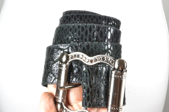 Vintage Black Leather Belt: Wide Embossed Belt With Ornate  display picture 3