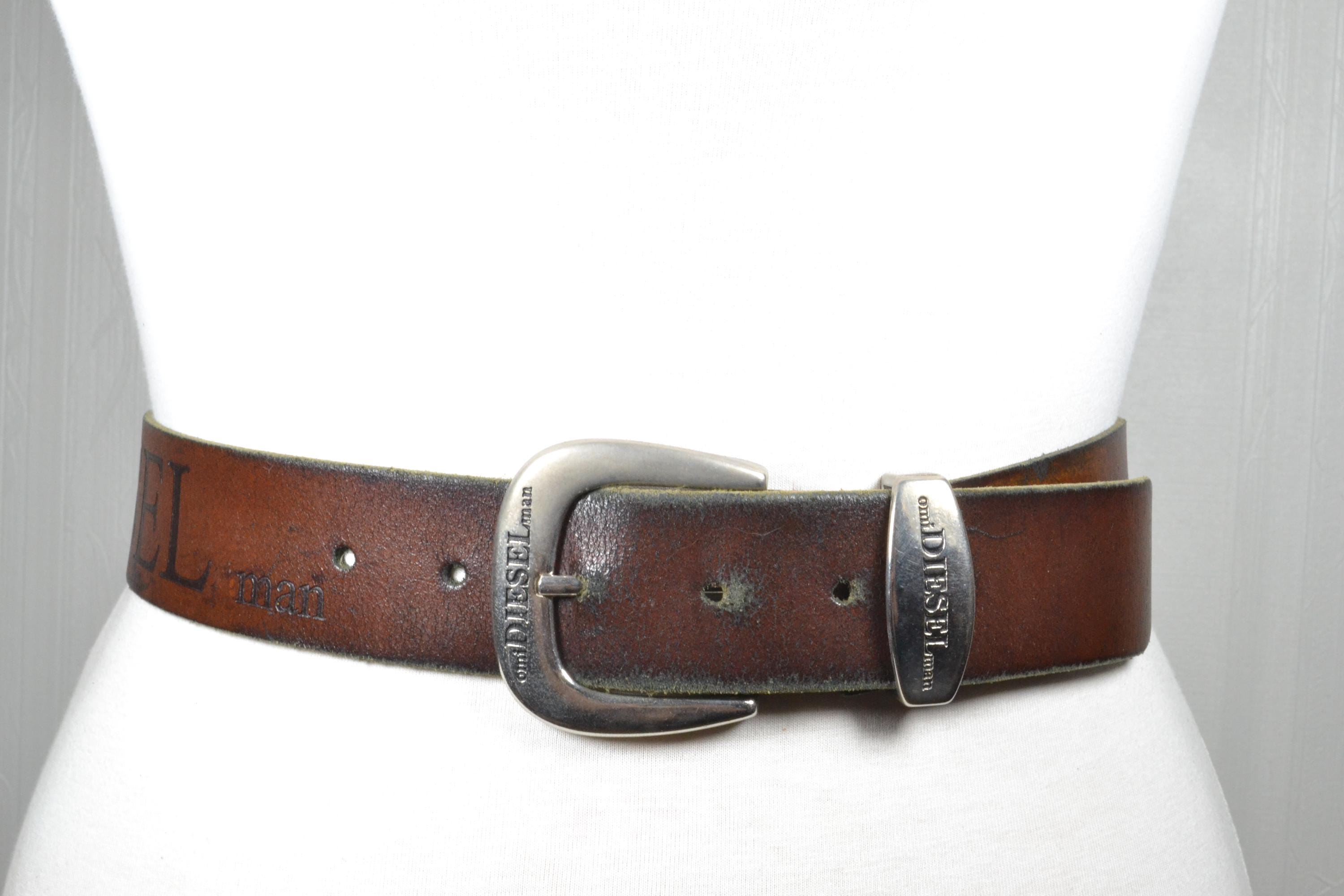 Vintage Diesel Brown Leather Belt With Signature Logo Buckle  display picture 3